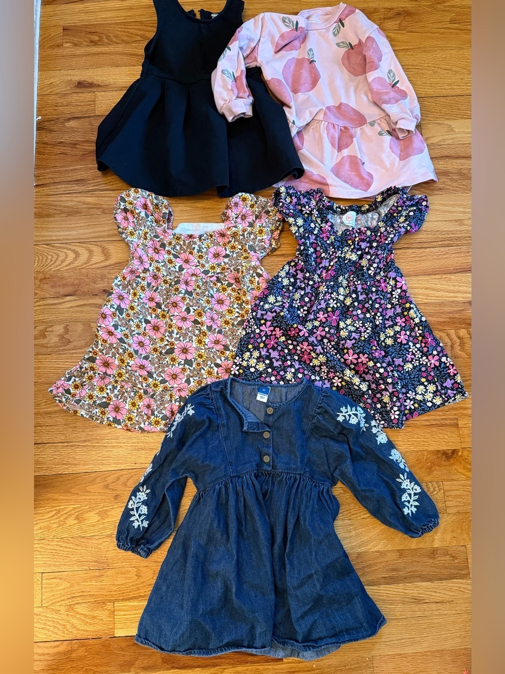 5 Toddler Girls Floral & Denim Dress Bundle size 3T Pink, Navy, Black